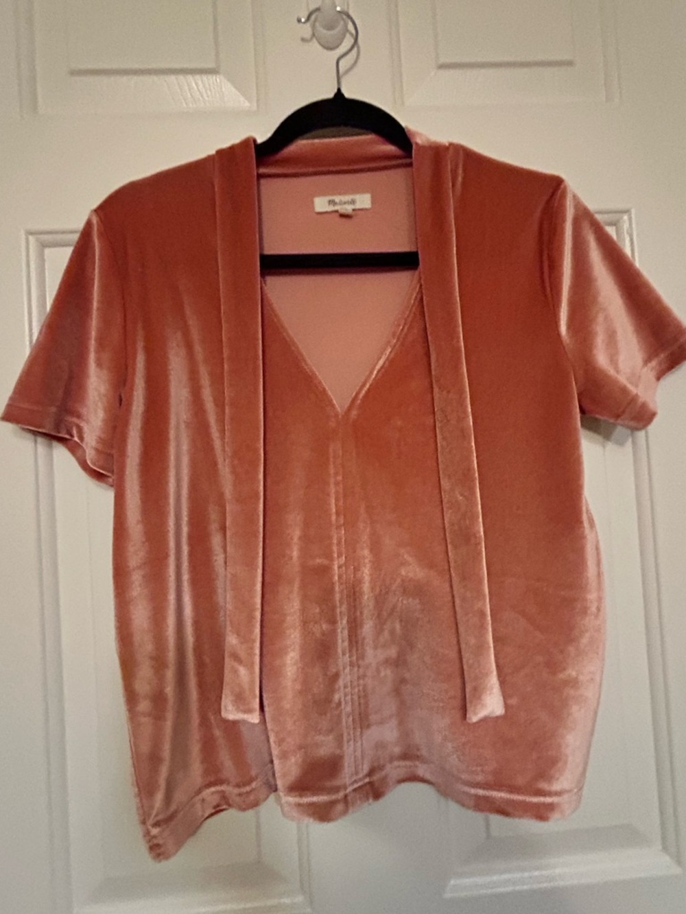 Madewell Velvet V-Neck Tie-Front Top in Rose